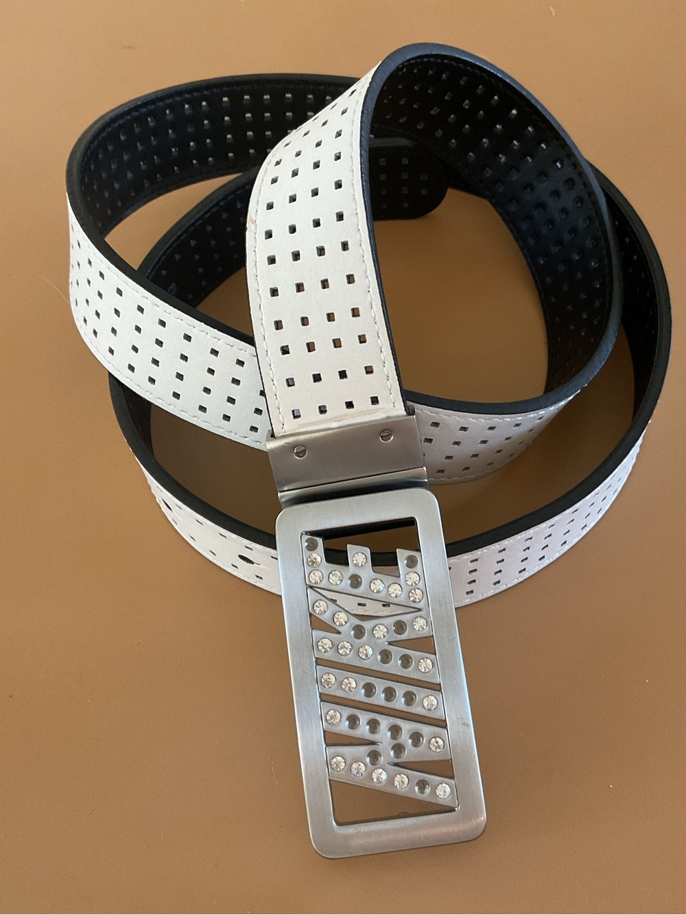 Nike Vintage Perforated Reversible Belt with Silver NIKE Crystal Accent Buckle